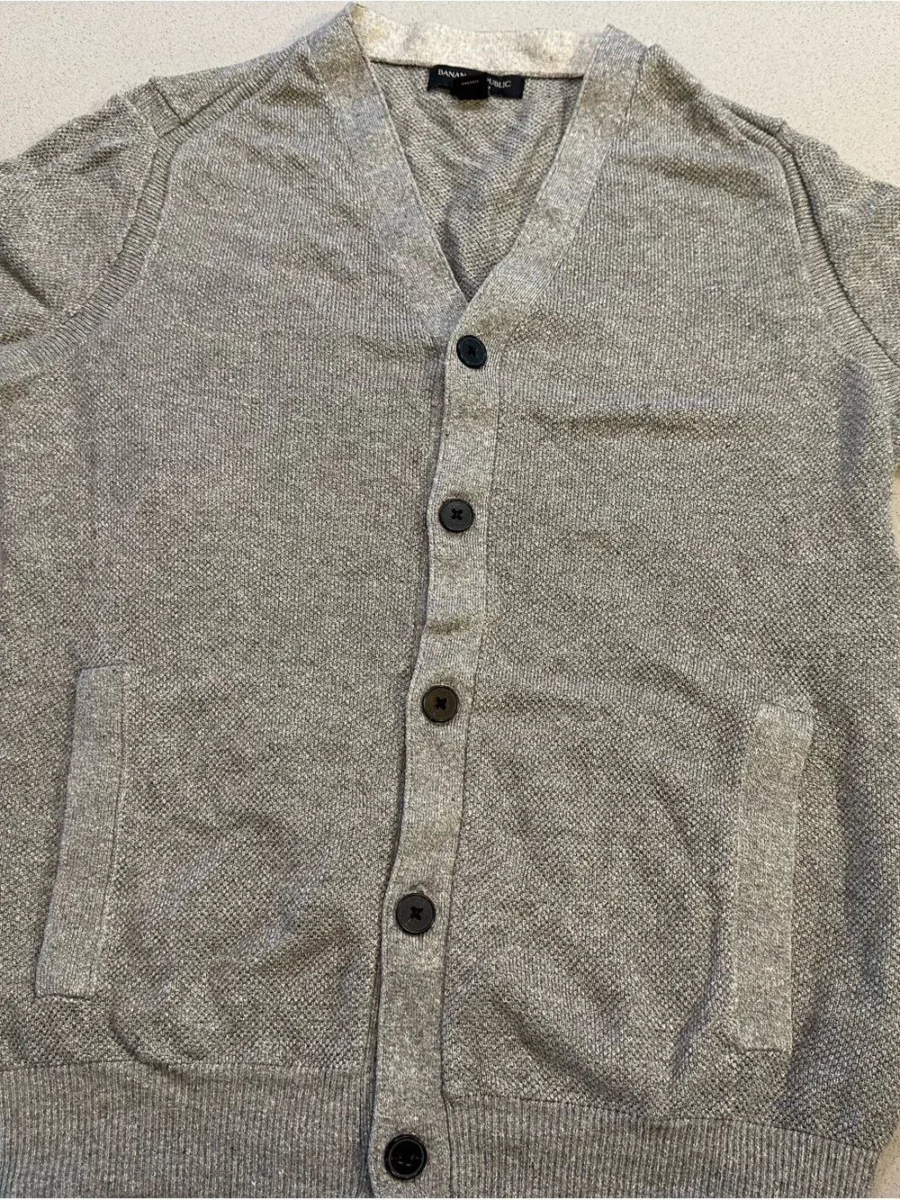 Banana Republic Light Gray V-Neck Button Cardigan